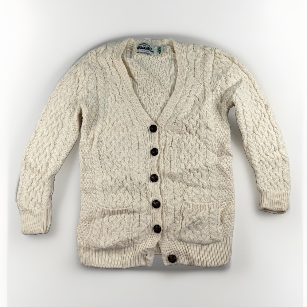 Aran Crafts Cardigan Button Sweater Womens S 100% Wool Chunky Cable Knit Ireland
